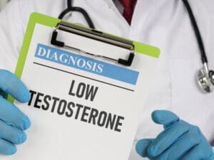 low testosterone diagnosis shown on a clipboard